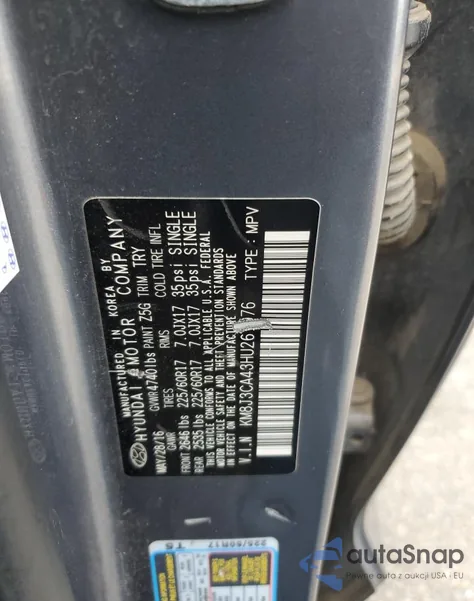 2017 Hyundai Tucson Limited z USA, uszkodzony, nr VIN KM8J3CA43HU261976